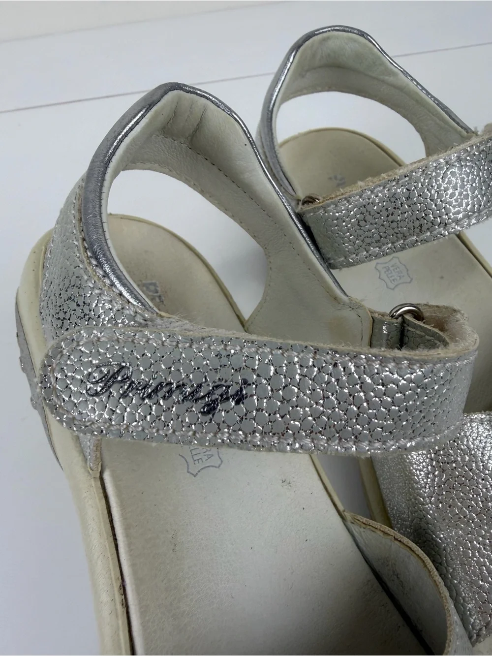 Primigi Silver Metallic Leather Sport Sandals Big Kid US 3 EU 34